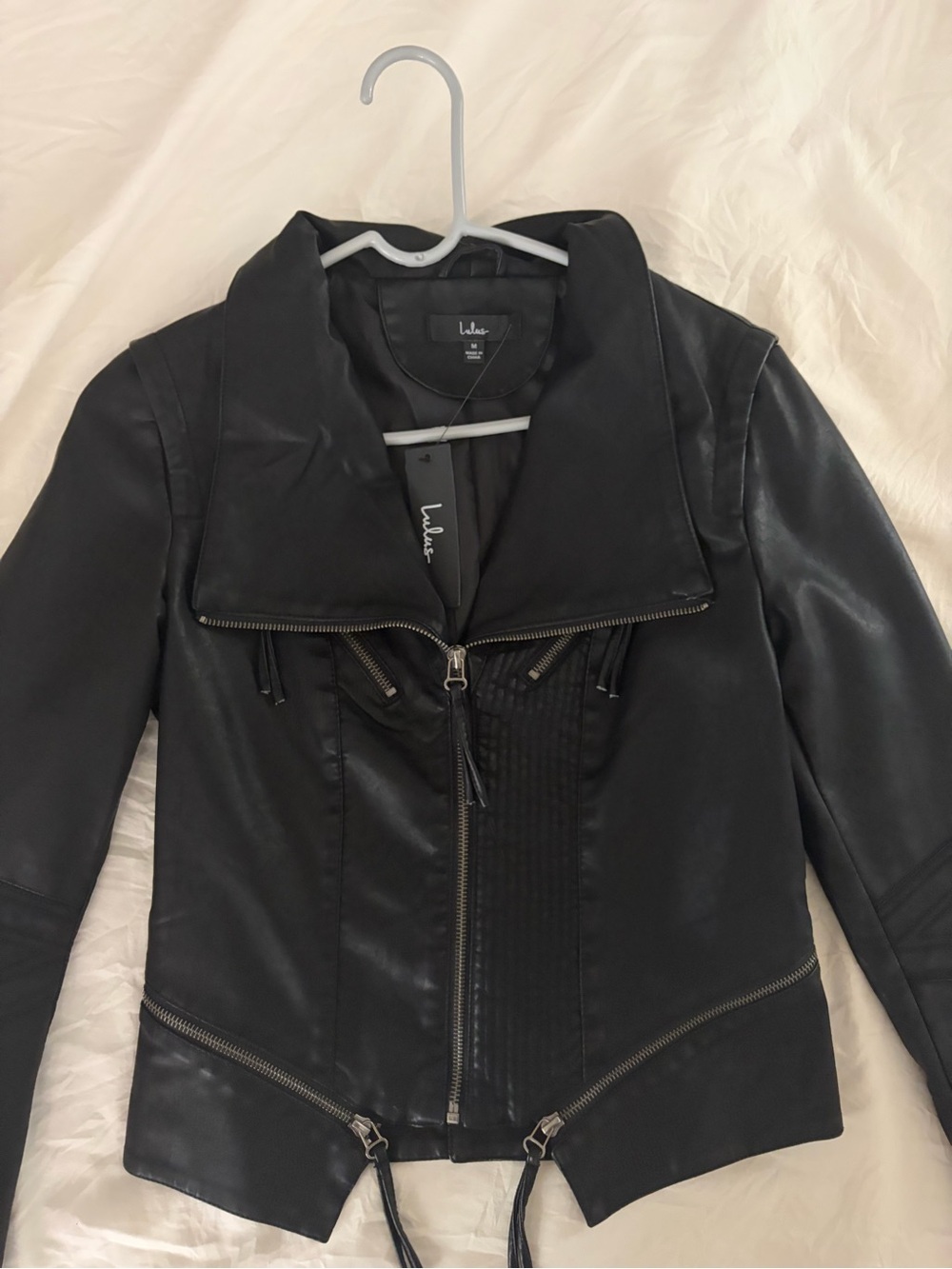 Lulu's Black Faux Leather Moto Jacket with Zip Details